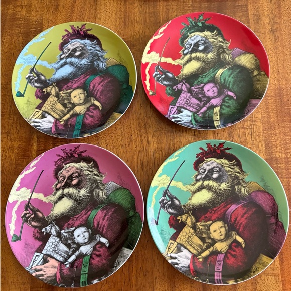 Department 56 Santa Claus Plate Collection - Red, Green, Yellow, Purple. - Picture 1 of 9